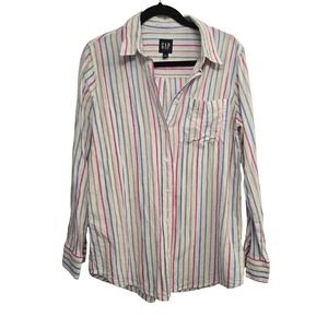 GAP‎ Linen Rayon Striped Button Up Shirt Women's Small Coastal Preppy Cottage